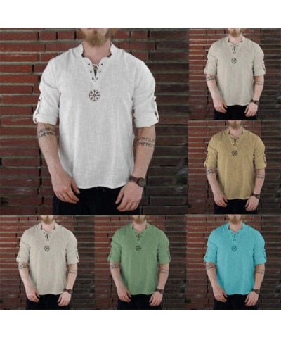 Men's Summer Fashionable Personality Cotton Linen Pure Longsleeved Top S-XXXXXXL - Green-1 - CJ18WU23G3N $16.71 Boxer Briefs