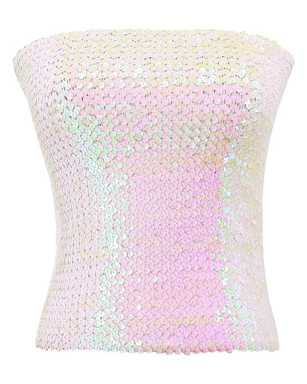 Women Sequin Tube Top Strapless Bandeau Crop Top for Rave Party Club - Aurora Borealis - CQ18E0H52RW $14.14 Camisoles & Tanks