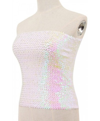 Women Sequin Tube Top Strapless Bandeau Crop Top for Rave Party Club - Aurora Borealis - CQ18E0H52RW $14.14 Camisoles & Tanks