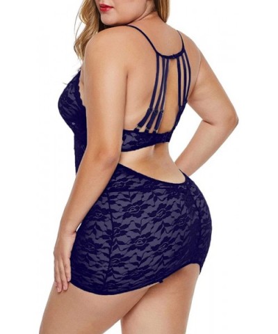 Women's Halter Plus Size Lace Lingerie Keyhole Mesh Stretch Babydoll Chemise with Garters - Navy - C6196T34XUA $28.40 Baby Do...