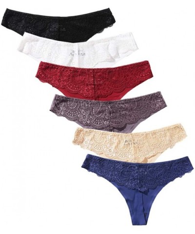 Lingerie Women 6 Pack Seamless Thongs Underwear Ice Silk Comfy G-string Panties - Style 1 - CP18UNLXGLY $25.48 Panties