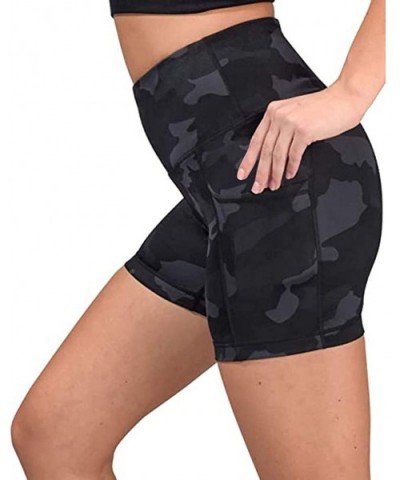 High Waist Yoga Shorts for Women Tummy Control Athletic Workout Running Shorts Tie Dye Yoga Pants with Pockets 02 Black - CU1...