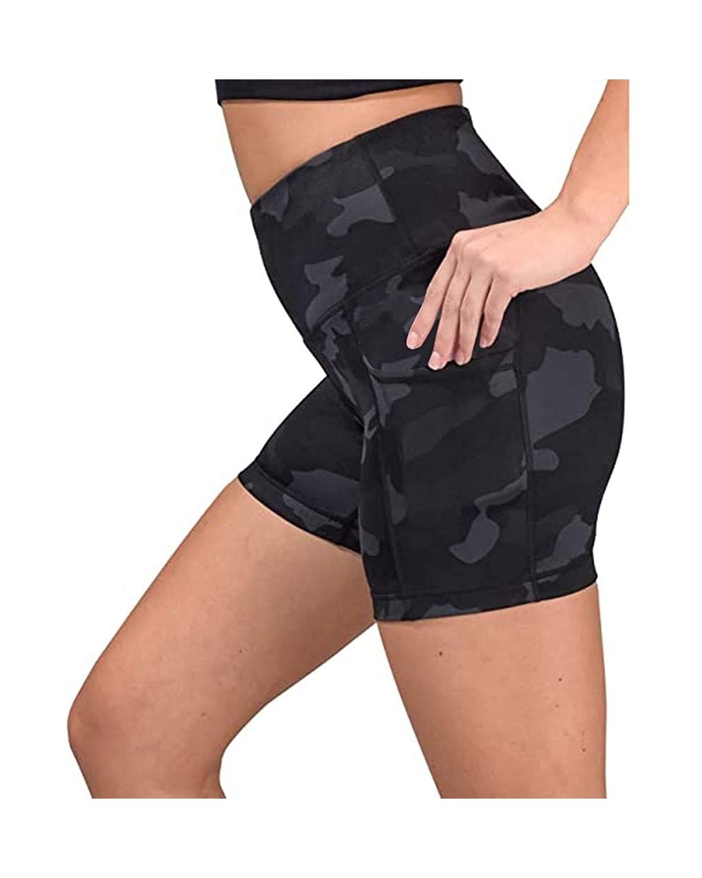 High Waist Yoga Shorts for Women Tummy Control Athletic Workout Running Shorts Tie Dye Yoga Pants with Pockets 02 Black - CU1...