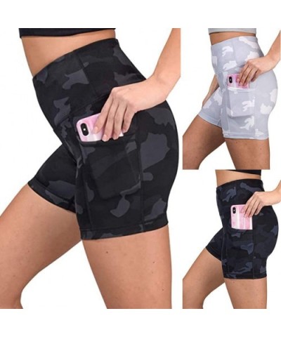 High Waist Yoga Shorts for Women Tummy Control Athletic Workout Running Shorts Tie Dye Yoga Pants with Pockets 02 Black - CU1...