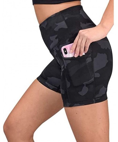 High Waist Yoga Shorts for Women Tummy Control Athletic Workout Running Shorts Tie Dye Yoga Pants with Pockets 02 Black - CU1...