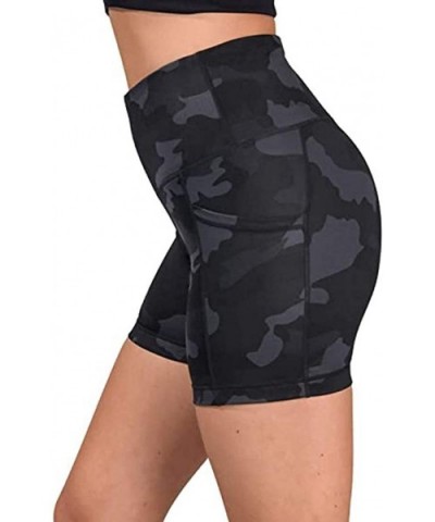 High Waist Yoga Shorts for Women Tummy Control Athletic Workout Running Shorts Tie Dye Yoga Pants with Pockets 02 Black - CU1...