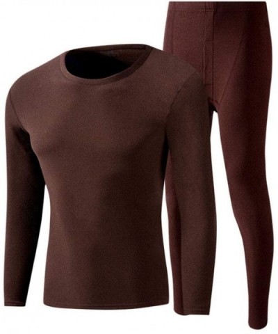 Men Thermal Underwear Set- No Trace Soft Velvet Fabric- Warm Long Sleeve Shirt and Long Johns-coffeeV-Neck-XL - C6192WEXTLG $...