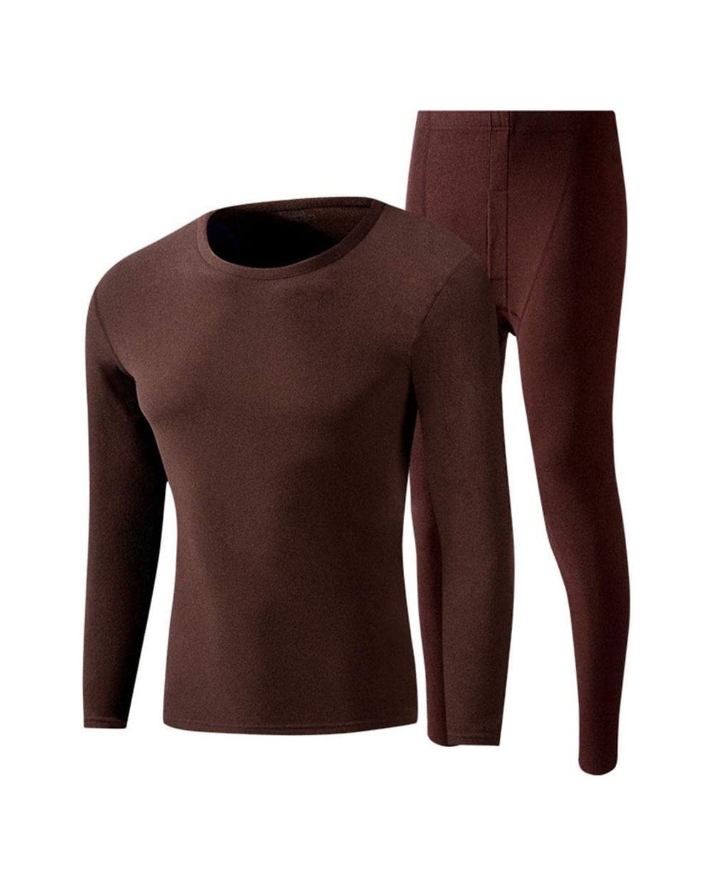 Men Thermal Underwear Set- No Trace Soft Velvet Fabric- Warm Long Sleeve Shirt and Long Johns-coffeeV-Neck-XL - C6192WEXTLG $...