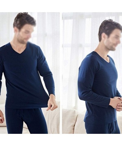 Men Thermal Underwear Set- No Trace Soft Velvet Fabric- Warm Long Sleeve Shirt and Long Johns-coffeeV-Neck-XL - C6192WEXTLG $...