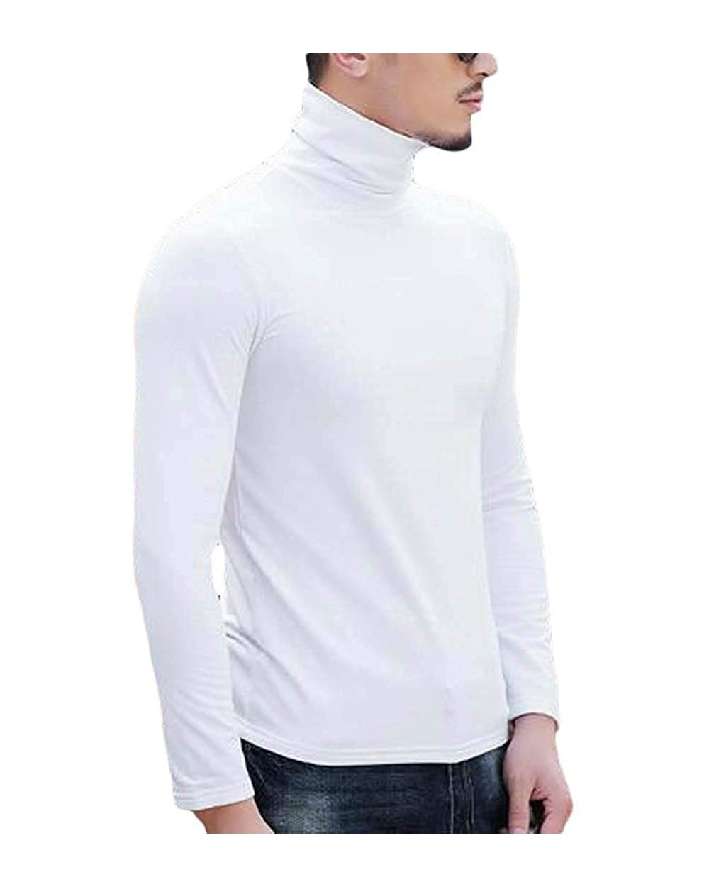 Mens Fall & Winter Basic Solid Color Fleece Turtleneck Thermal V-Neck Long Sleeve T-Shirt - 3 - C6193L9AZZT $27.00 Thermal Un...