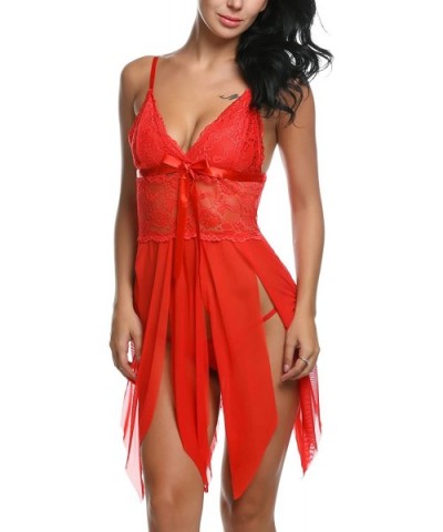 Women Lingerie Lace Babydoll V Neck Sleepwear Strap Chemise - Red(2435) - CN192C2NQR7 $42.71 Baby Dolls & Chemises