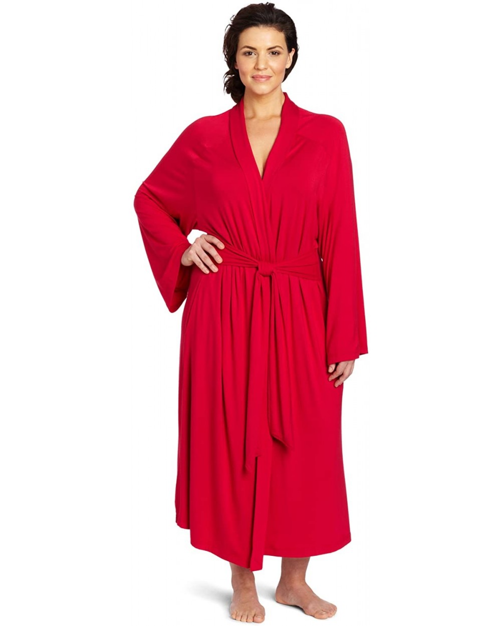 Women's Plus-Size Shawl Collar Wrap Robe- Red- 1X - CL119QECYIJ $75.05 Robes