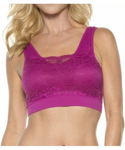 Women's Seamless Bra with Lace Overlay - 9346 - Magenta - CO12ENM1ZKV $23.16 Bras