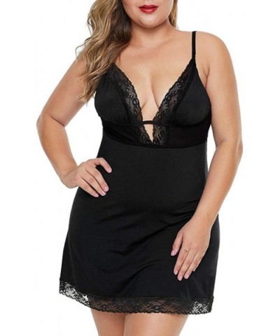 Women Lace Plus Size Nightdress Sexy Lingerie Nightdress Skirt Camisole Sexy Pajamas Underwear S-3XL - Black - C4194AE8G8T $1...