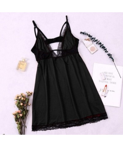 Women Lace Plus Size Nightdress Sexy Lingerie Nightdress Skirt Camisole Sexy Pajamas Underwear S-3XL - Black - C4194AE8G8T $1...