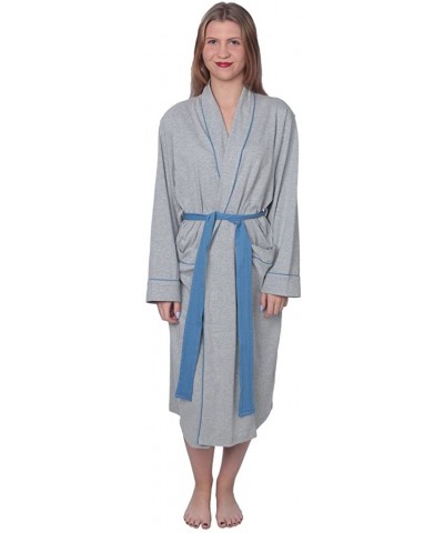 Women's Soft Jersey Knit Cotton Blend Wrap Robe Sleepwear with Piping - Heather Gray - C1180ZY98QT $28.14 Robes