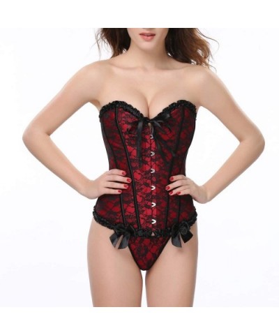 Women's Underbust Lace Bow Bandage Waist Trainer Corsets Bustier Tummy Control Shapewear Body Shaper - Red - CJ18NWSHM3K $28....