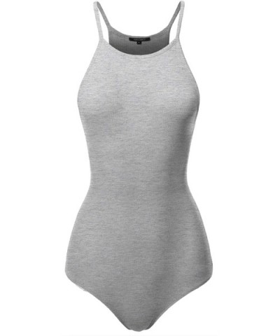 Women's Solid Ribbed High Neck Bodysuit - Aawbsv0005 Heather Grey - CS18E6OYUCY $18.89 Shapewear