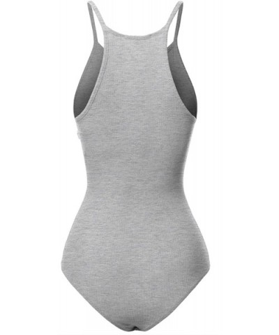 Women's Solid Ribbed High Neck Bodysuit - Aawbsv0005 Heather Grey - CS18E6OYUCY $18.89 Shapewear