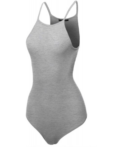 Women's Solid Ribbed High Neck Bodysuit - Aawbsv0005 Heather Grey - CS18E6OYUCY $18.89 Shapewear