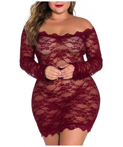 Plus Size Lingerie for Women-Sexy Chemise Floral Lace Babydoll Sleepwear-See Through Bodysuit Teddy Lingerie Tigivemen - Wine...