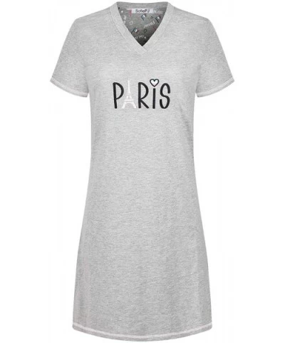 Women's Printed Short Sleeve Pure Cotton Sleepwear Nightgown - Heather Gray7 - CF19D7S2E4E $17.05 Sets