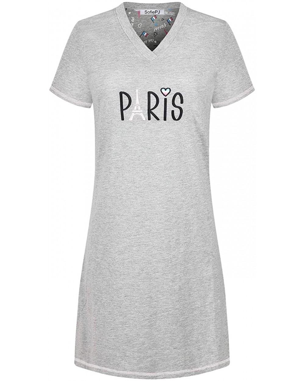 Women's Printed Short Sleeve Pure Cotton Sleepwear Nightgown - Heather Gray7 - CF19D7S2E4E $17.05 Sets