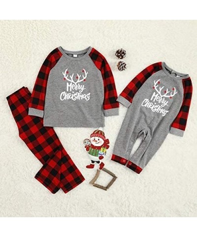 Matching Family Pajamas Sets Christmas with Letter Printed Long Sleeve Tee and Red Plaid Pants Loungewear - Grey - CO192I02C5...