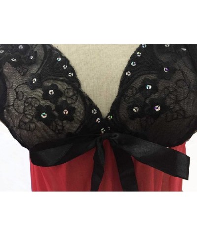 Women Sexy Babydoll Lingerie Set with Sequins - Black_red - CL128TCZW73 $23.16 Baby Dolls & Chemises