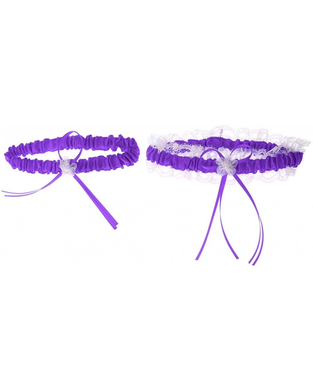 Set of 2 Retro Garter Bridal Leg Band Leg Garter with Bows and - Purple - CG19CSTD4XT $20.92 Garters & Garter Belts