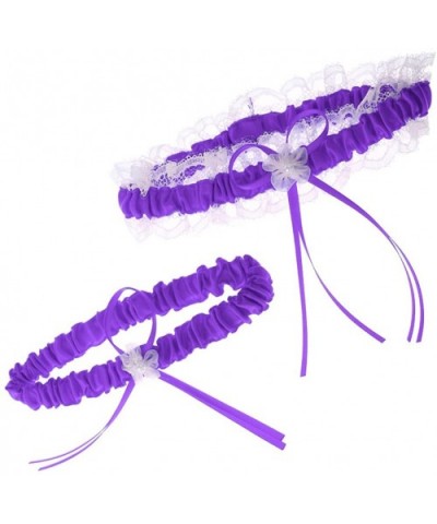 Set of 2 Retro Garter Bridal Leg Band Leg Garter with Bows and - Purple - CG19CSTD4XT $20.92 Garters & Garter Belts