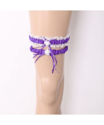 Set of 2 Retro Garter Bridal Leg Band Leg Garter with Bows and - Purple - CG19CSTD4XT $20.92 Garters & Garter Belts