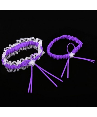 Set of 2 Retro Garter Bridal Leg Band Leg Garter with Bows and - Purple - CG19CSTD4XT $20.92 Garters & Garter Belts