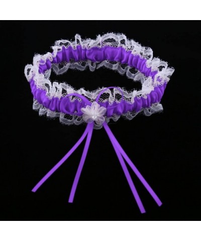 Set of 2 Retro Garter Bridal Leg Band Leg Garter with Bows and - Purple - CG19CSTD4XT $20.92 Garters & Garter Belts