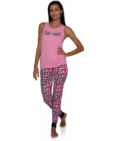 Woman's I Love Paris Lounge Jogger Pajama Sets - Full Pink - CV18XU73ECS $31.78 Sets