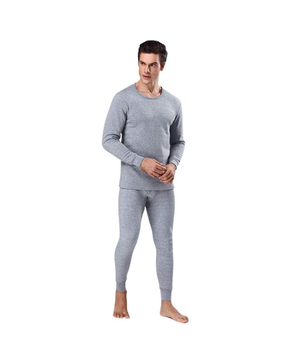 Men's Thermal Underwear Set- Fleece Lined Long Johns- Winter Base Layer Top & Bottom Sets for Men - Light Gray - CN193IKG7UH ...