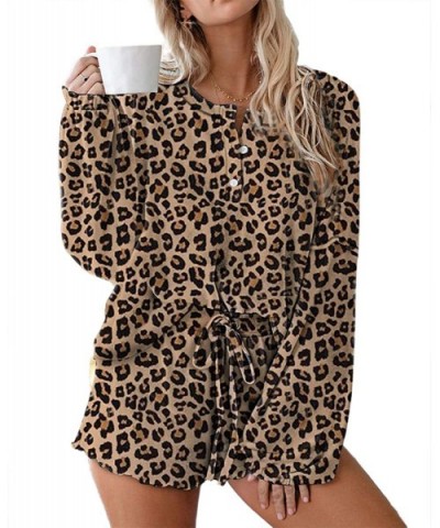 Women's 2 Pieces Pajama Set Tie-Dye Leopard Print Casual Loose Clothes Long Sleeve Nightshirt Top + Ruffled Shorts - Leopard ...