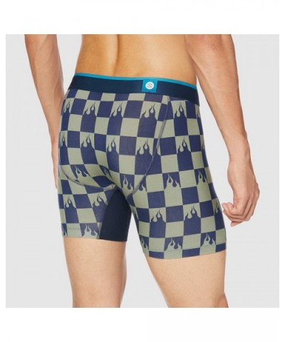 Men's Flame Check Wh - Navy - C018K7OL248 $44.58 Boxer Briefs