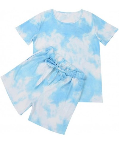 Women Pajamas Set Tie Dye Print T-Shirts Top Shorts2-Piece Sleepwear Loungewear - Light Blue - CA19CS9TDO3 $33.52 Sets