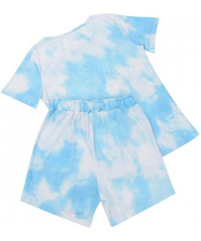 Women Pajamas Set Tie Dye Print T-Shirts Top Shorts2-Piece Sleepwear Loungewear - Light Blue - CA19CS9TDO3 $33.52 Sets