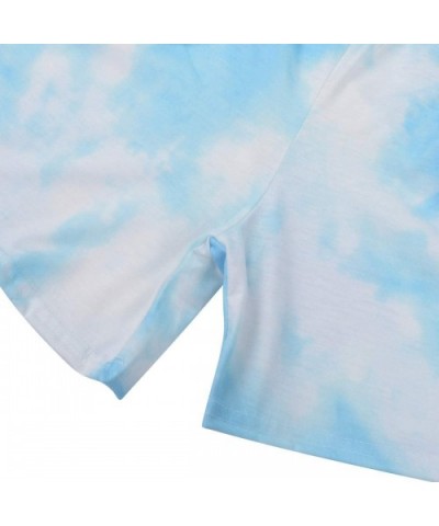 Women Pajamas Set Tie Dye Print T-Shirts Top Shorts2-Piece Sleepwear Loungewear - Light Blue - CA19CS9TDO3 $33.52 Sets