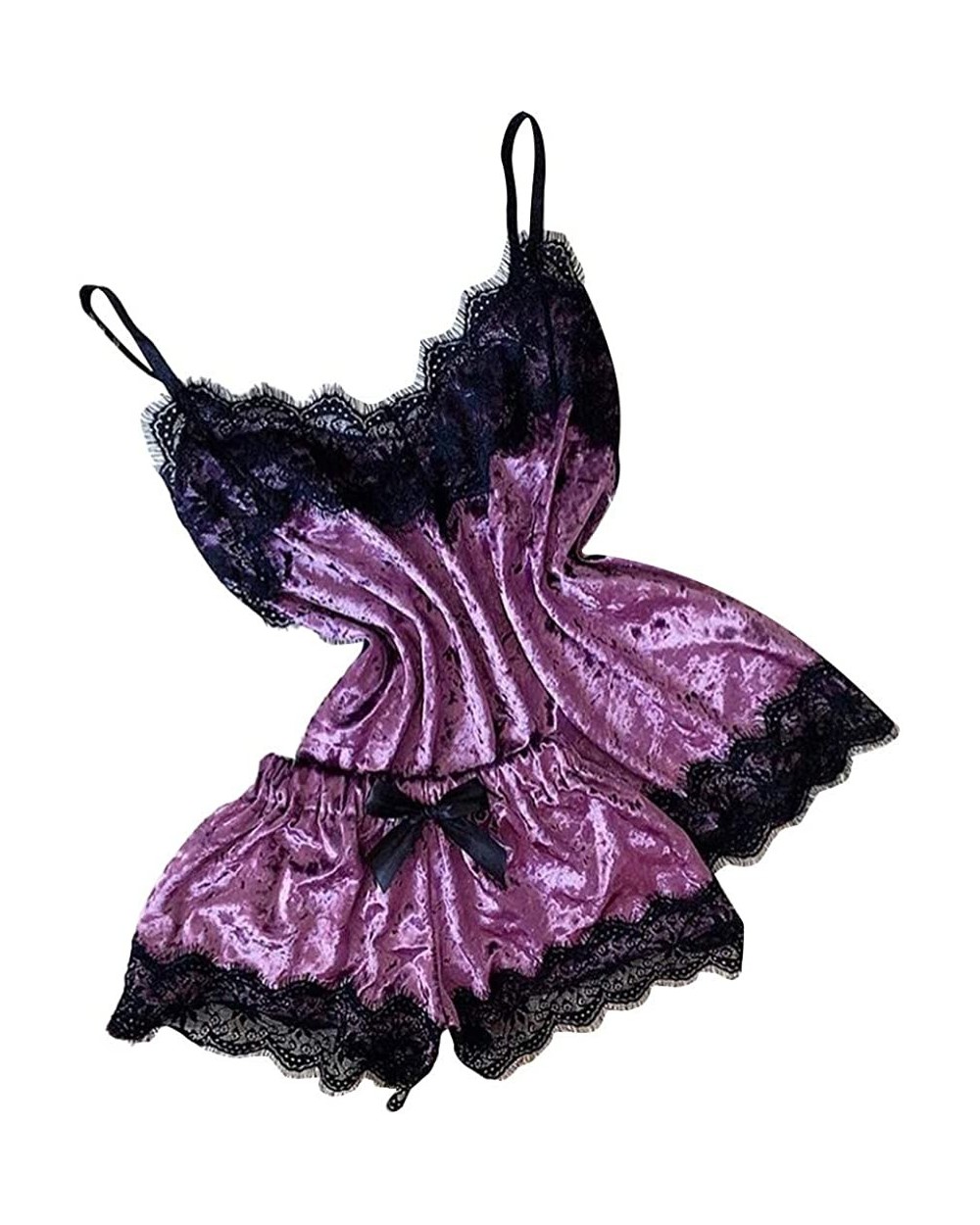 New Women Sexy Lingerie Camisole Bow Shorts V-Neck Tops Velvet Pajamas Sleepwear - E - C4195NIDGRY $20.66 Sets