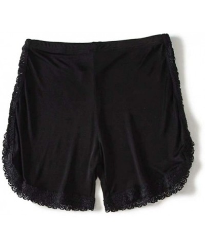 Women's Mulberry Silk Knitted Lace Trim Pettipants Seamless Bloomers Stretch Slip Undershorts Sleep Short - Lace-black - CV18...