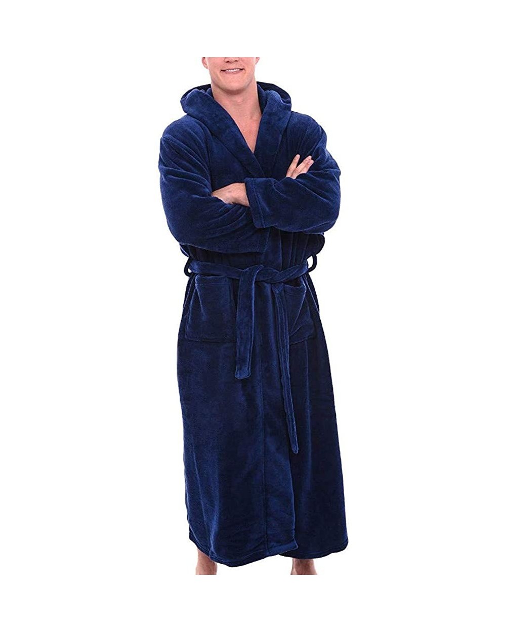 Men's Bathrobe Big and Tall Robe Plus Size Winter Lengthen Warm Plush Shawl Home Loungewear Long Sleeve Sleepwear - Dark Blue...