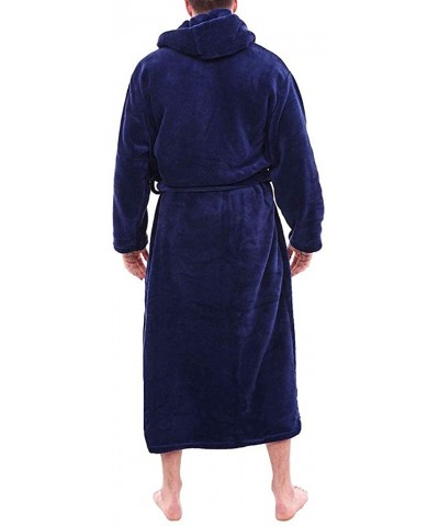 Men's Bathrobe Big and Tall Robe Plus Size Winter Lengthen Warm Plush Shawl Home Loungewear Long Sleeve Sleepwear - Dark Blue...