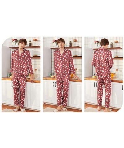 Mens Pyjamas/Thin Section Two-Piece Bathrobe Long Sleeve V-Neck Knitting Kimono Pajamas-Red-XXL - Red - CM193NIRTHR $52.21 Robes