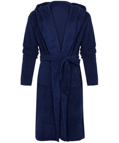 Men's Bathrobe Big and Tall Robe Plus Size Winter Lengthen Warm Plush Shawl Home Loungewear Long Sleeve Sleepwear - Dark Blue...