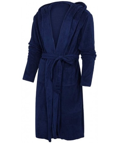 Men's Bathrobe Big and Tall Robe Plus Size Winter Lengthen Warm Plush Shawl Home Loungewear Long Sleeve Sleepwear - Dark Blue...