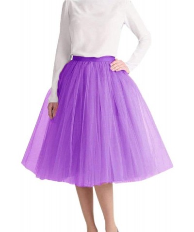 Tulle Dance Skirt Women's Elastic Waist A-line Solid Color Tutu Petticoat Underskirt - Purple - CJ192HEQ96Q $31.24 Slips