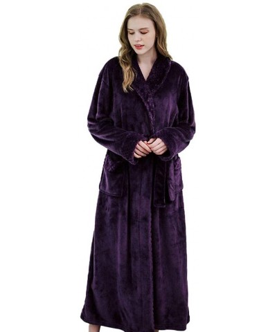 Womens Bathrobe- Lounge Soft Velveteen Robe Spa Robe with Pockets - Purple - CM18Z0AT7RA $59.11 Robes